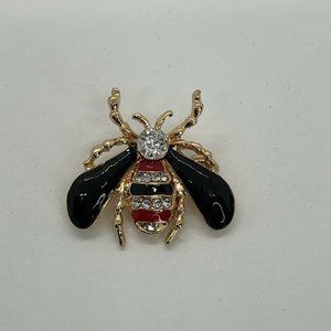 Red & Black Honey Bee Brooch Pin Gold Tone Fashion